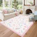 GarveeHome Pink and Blue 8x10 Bow Rug for Living Room, Pink Rugs for Bedroom Girls with Soft Low Pile, Floral Pastel 8x10 Area Rugs for Dining Room Nursery Kid Playroom Dorm Office Bow Decor