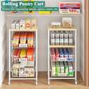 Giwil Vegetable Fruit Basket for Kitchen Pantry Organizers Storage, 4-Tier Utility Rolling Cart on Wheels with Wood Top and Drawer Wire Baskets for Onions Potatoes Snacks, White