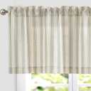 jinchan Striped Valance Farmhouse Window Treatment Linen- Polyester Textured Drapes for Small Windows Kitchen Living Room RV Vintage Light Filtering Valance 16 Inch Rod Pocket 1 Panel Green on Beige