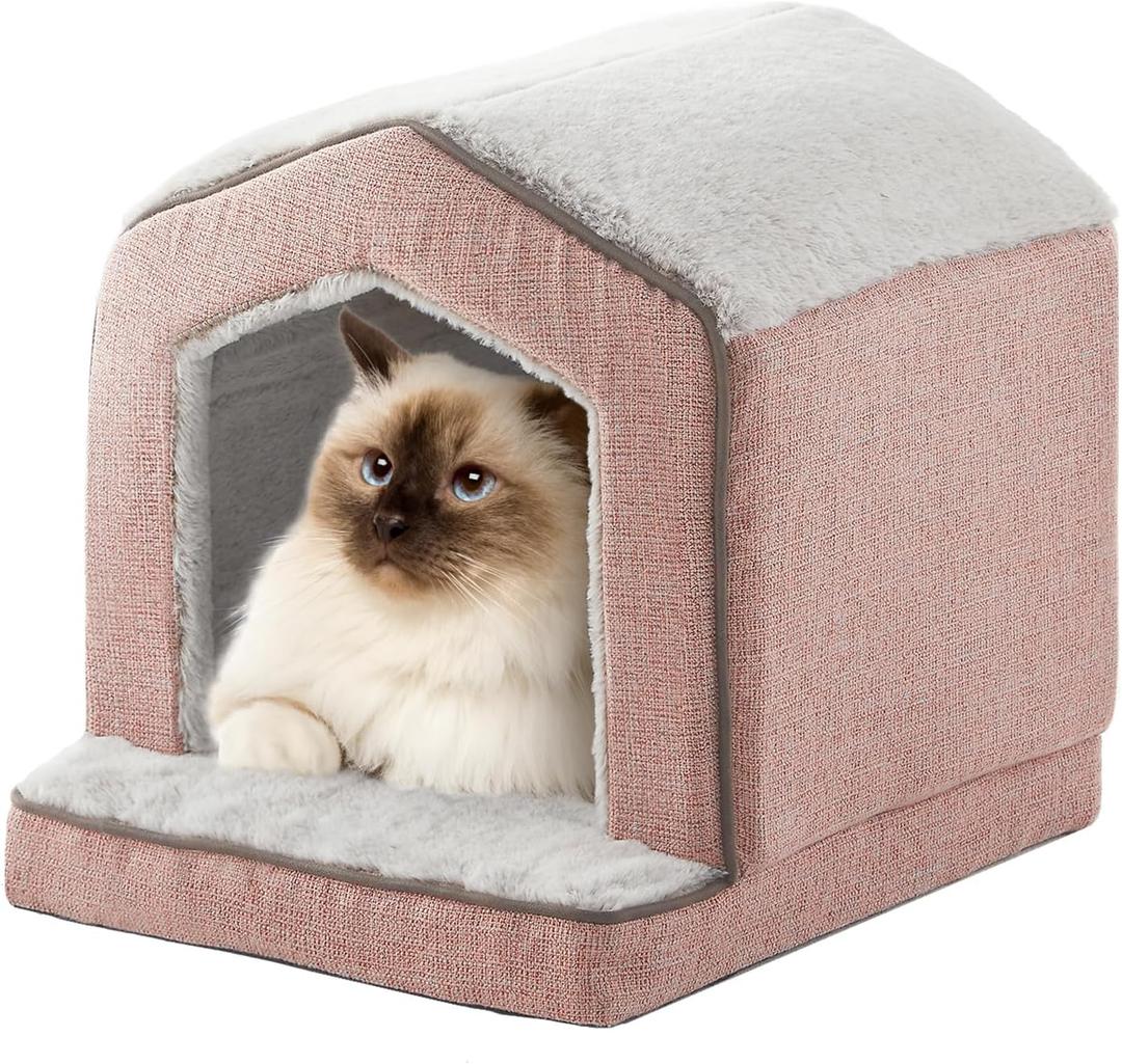 DEBANG HOME Orthopedic Cat House for Indoor Cats,Small Dogs,Super Soft Cat Bed Cave,Condos, Cubes,Cat Hideaway,Covered,Cat Bed for Kitty Small Medium Large Pet (Pink, 18" L x 15" W x 17" Th)