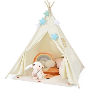Foldable Kids Canvas Teepee Play Tent, White