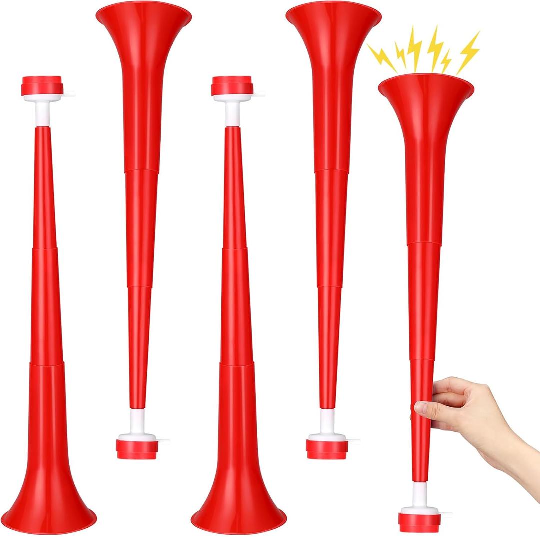 4 Pcs Stadium Horn for Adults, 21 Inch Vuvuzela Plastic Collapsible Cheering Trumpets for Sporting Events Football Carnival Party (Red)