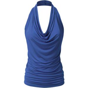 Women's Casual Halter Neck Draped Front Sexy Open Back Tank Top (S-3XL) (Ett006_royalblue)