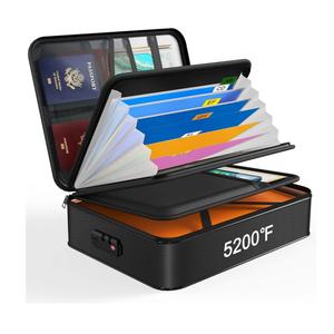 Noiposi 5200℉ Fireproof Document Box, 16.1x 11.4x4.3 Inch Waterproof and Fireproof Document Organizer,Portable Home Travel Safe Storage Box for Legal Size Documents,File and Birth Certificate,Black