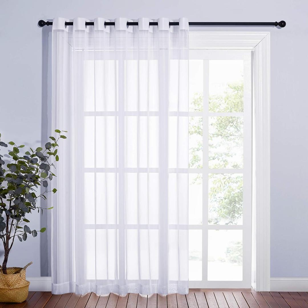 NICETOWN Patio Door Sheer Curtain - Vertical Voile Drape, Extra Wide Curtain Panel Window Treatment for Sliding Glass Door (White, 1 Piece, W100 x L84 inches) 