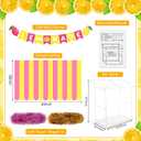 7 Pcs Lemonade Stand Supplies Lemonade Bar Party Decoration with 1 Set Plastic Stand 1 Yellow and Pink Striped Sunshade Cloth 4 Yellow and Pink Tinsel 1 Banner for Outdoors Summer Party Supplies