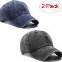 PFFY 2 Packs Vintage Washed Distressed Baseball Cap Dad Golf Hat Black+Blue