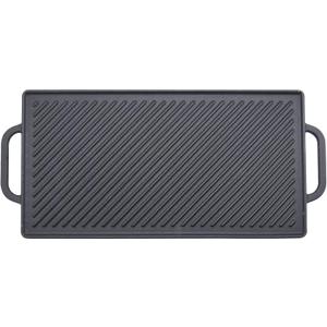 GGC Cast Iron Reversible Grill Griddle for Stove Top, Flat Griddle for Gas Grills, Flat and Ribbed Double-Side to Use, Non-Stick Griddle Plate Top Outdoor Cooking (20" x 9")
