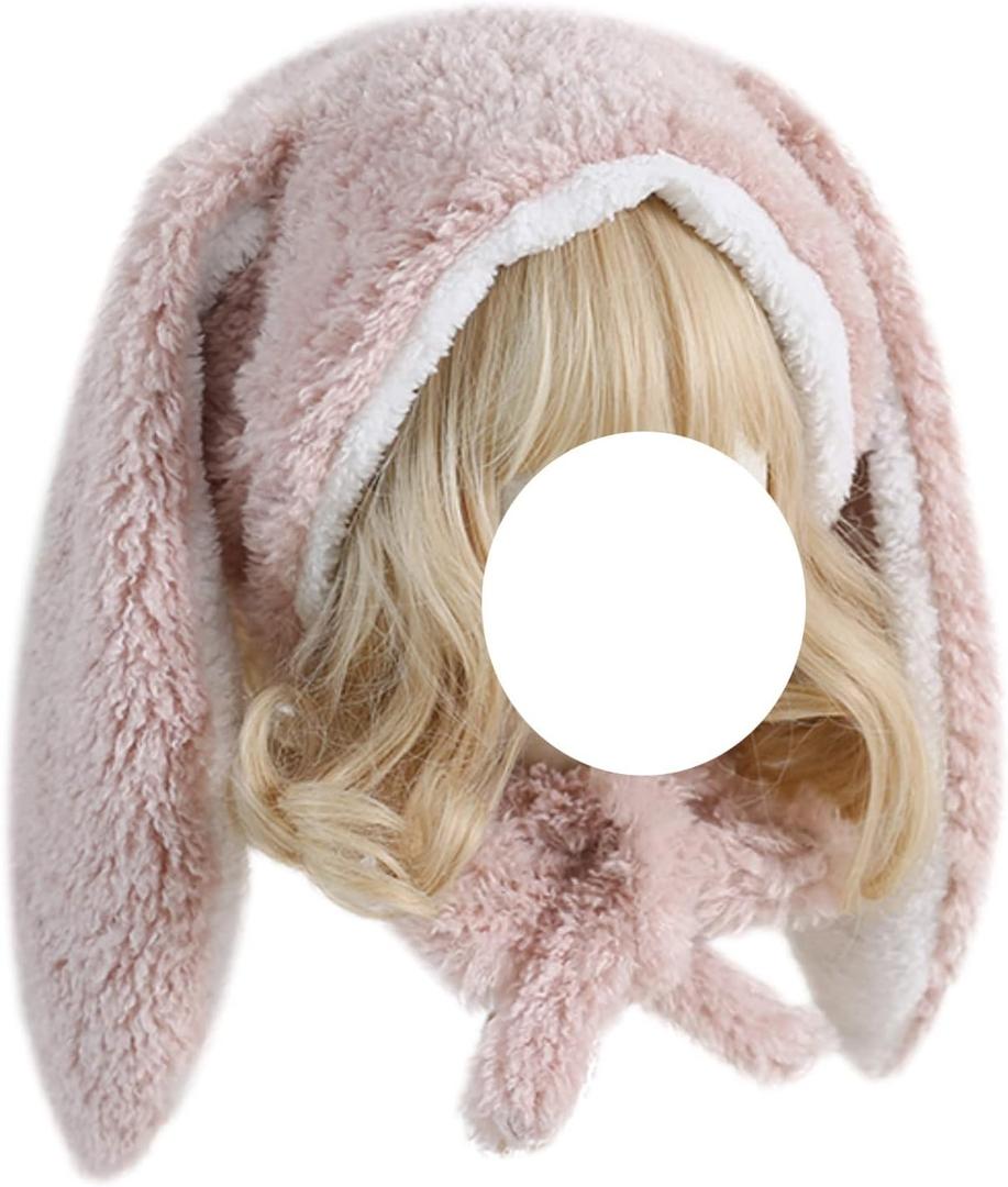 Cute Bunny Hat Women Plush Rabbit Ear Funny Lolita Sweet Kawaii Winter Fluffy Fleece Warm Hat Cap Cosplay Accessory