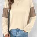 Dokotoo Oversized Crewneck Sweatshirt for Women Long Sleeve Soft Knit Tops Striped Contrast Tunic Shirts Fall Winter Clothes (Beige, XL)