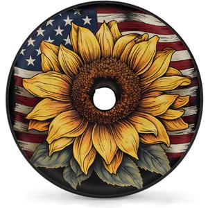 Spare Tire Cover with Backup Camera Hole American Flag Sunflower 16inch Wheel Cover Protector Universal Fit for Trailer,RV,Camper,SUV,Truck
