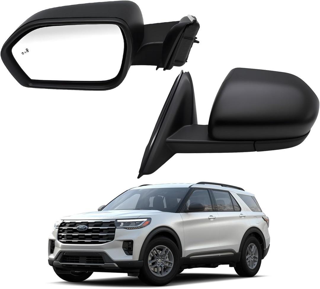 Left Driver Side Mirror Assembly Compatible with 2020-2025 Explorer w/Power Glass Manual Folding Heated Blind Spot Detection Matte Black Replace LB5Z17683AA (Left 5 Pins)