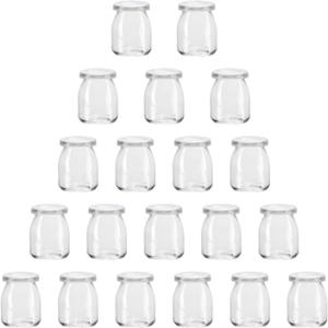 Encheng 7 oz Clear Glass Jars With Lids,Yogurt Container With Lids(PE),Replacement Pudding Jars Yogurt Jar,Glass Container With Twine n Tag For Milk,Jams,Jelly,Mousse,Dishwaresafe 20 Pack