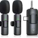 Mini Microphone, 3 in 1 Wireless Lavalier Microphones for iPhone, iPad, Camera and Android Devices, Noise Reduction Lapel Mic, Clip on Mic for Video Recording Vlog, Graphite Black