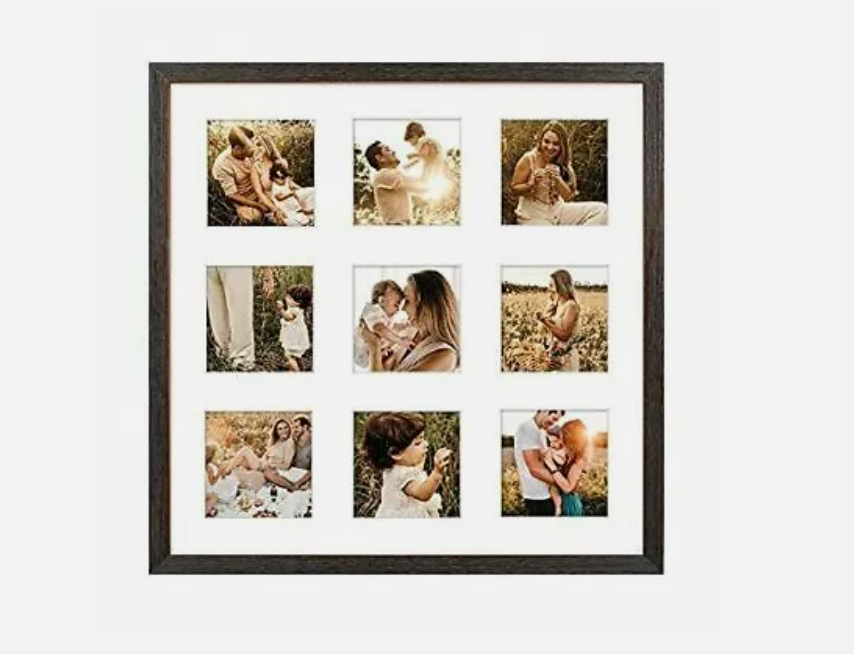 16x16 Distressed Wood Picture Frame with White Mat for Nine 4x4 Photos Portrait