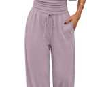 Trendy Queen Women's 2 Piece Matching Summer Lounge Set with Pockets | Vacation Airport Travel Outfits, Workout Gym Clothing Comfy Athleisure Clothes, Side-ruched Top, Drawstring Wide Leg Pants (Pink) XL