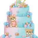 Gerrii 19 Pcs Gender Reveal Cake Topper Set, Includes He or She Cake Topper Assorted Sizes Ball Picks Cookie Insert Topper Blue Pink Cupcake Topper for Boys and Girls Gender Reveal Baby Shower(Bear)