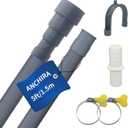 5 FT Washing Machine Drain Hose, Flexible Dishwasher Drain Hose Extension Kit, Universal Washer Drain Hose, Corrugated Washer Hose with 1 Adapter, 2 Hose Clamps, 1 U-Bend Hose Holder, Gray