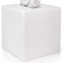 White Tissue Box Cover - Modern Tissue Holder, Lacquer High Gloss Finish & Rounded Edges - Cube Square Box. Bathroom, Desks, Kitchen Countertop, Dressers - Wont Move When You Pull a Tissue!