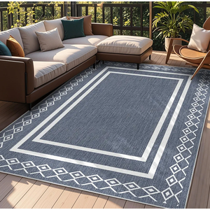 Outdoor Patio Rug, Outside Rectangular Carpet, Moroccan Geometric Rugs, Washable Large Indoor Outdoor Rug 8x10 Mats for RV, Picnic, Backyard, Deck, Balcony, Porch, Beach
