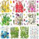 Nuanchu 223 Pcs Real Dried Pressed Flowers for Crafts Natural Dried Leaves and Butterfly Stickers Set Colorful Daisy Flowers and Adhesive Butterfly Decals for DIY Resin Jewelry Nail Crafts Floral Art