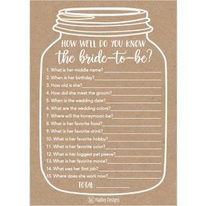 Hadley Designs 25 Cute Rustic How Well Do You Know The Bride to be Bridal Wedding Shower, Bachelorette Party Game, Couples Guessing Question Set of Cards Pack Unique Printed Engagement
