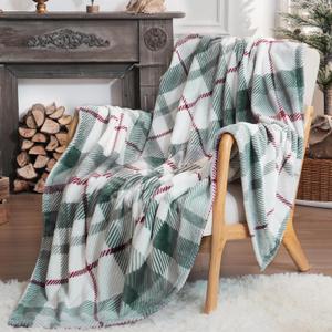 HOMRTAR Buffalo Plaid Fleece Christmas Throw Blanket Super Soft Luxurious Cozy Flannel Bedding Blanket for Home Decor All Season (50 x 60 Inch, Sage Green)