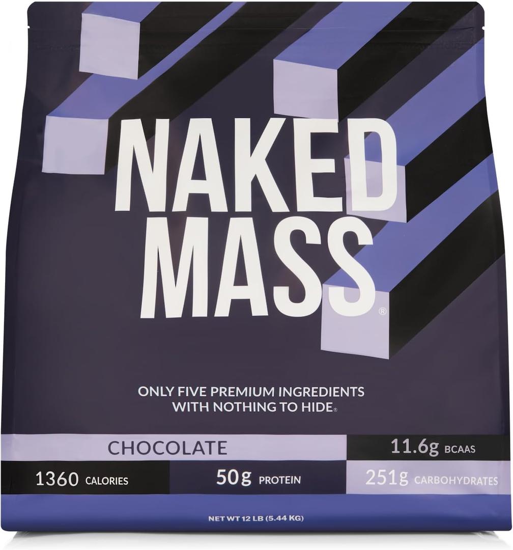 NAKED Chocolate Mass Gainer - All Natural Weight Gainer Protein Powder - 12LB Bulk, GMO Free, Gluten Free & Soy Free. No Artificial Ingredients - 1,360 Calories