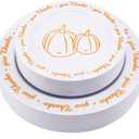 Rubtlamp 60Pcs Thanksgiving Plastic Plates, White Plastic Plates With Orange Pumpkin and Alphabet, Premium Heavy Orange plates Include 30 Dinner Platos 10.25", 30 Dessert Platos 7.5" For Party