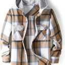 Boys Girls Casual Flannel Plaid Hoodies Spring Fashion Button Down Shirts Long Sleeve Cute Lightweight Jacket Coats (13-14 Years, Dark Khaki Blue B)