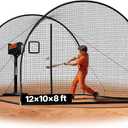 VEVOR Baseball Batting Cage, 12.0 x 10.2 x 7.6 FT Freestanding Portable Batting Cage, Hitting Cages with 4-Ply Knotless Polyester & Pitching Machine Opening, Battings Cages Netting for Indoor Outdoor