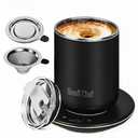 Self-Heating Coffee Mug, Coffee Mug with Self Stirring&Fast Heating, 10oz Temperature Controlled Coffee Cup Warmer, Heated for Tea/Coffee at Office/Kitchen/Travel, with Reusable Coffee Dripper, Black