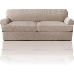 PrinceDeco T Cushion Sofa Slipcover 3 Pieces Sofa Covers for T Cushion Couch Soft Couch Covers Sofa Slip Cover Furniture Covers with 2 Individual T Shape Seat Covers Width Up to 88", Sand
