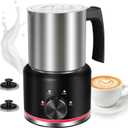 Milk Frother, 16.9 OZ Milk Frother and Steamer, 4 in 1 Electric Milk Frother Dishwasher Safe Durable Silent Frother for Coffee Hot and Cold Foam Maker (Black Stainless)