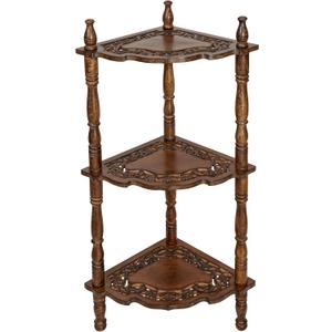 The Wooden Town Burnt Corner Bookshelf - 3 Tier Corner Shelf Stand for Small Spaces, Stylish Bathroom & Home Office Storage Solution, 14.5" L x 14.5" W x 40" H