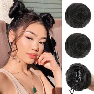 HANYUDIE Space Bun Hair Pieces 2PCS Claw Clip in Hair Bun Mini Bun Hair Scrunchies Extension for Women Girls (4M) (Brown Black)