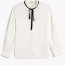 Blouse Women's Size 6 White Black Trim Long Sleeve Sheer