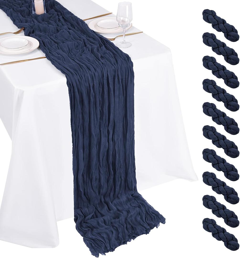 10 Pack Navy Blue Cheesecloth Table Runner 17x108 Inch Boho Gauze Cheese Cloth Table Runners for Wedding Party Baby Shower Birthday Home Decor