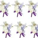 Purple Boutonniere for Men, Set of 6, Groom and Best Man Boutonniere with Artificial Flower Lavender for Wedding Ceremony Anniversary, Formal Dinner Party, Fall Vintage Rustic Wedding Prom