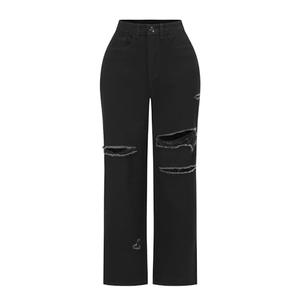 THUNDER STAR Womens High Waisted Wide Leg Jeans Stretchy Distressed Denim Pants (Black, M)