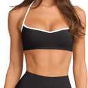 Halter Sports Bras for Women Padded Adjustable Thin Straps Color Block Workout Yoga Gym Athletic Bras Y2k Casual Tops Activewear Camisole(Black White,Small)