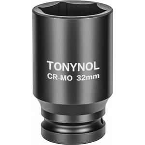 TONYNOL 3/4" Inch Drive Deep Impact Socket,6-Point,Metric Size (32mm),80mmL,CR-MO,Heavy-Duty Automotive & Industrial Repair