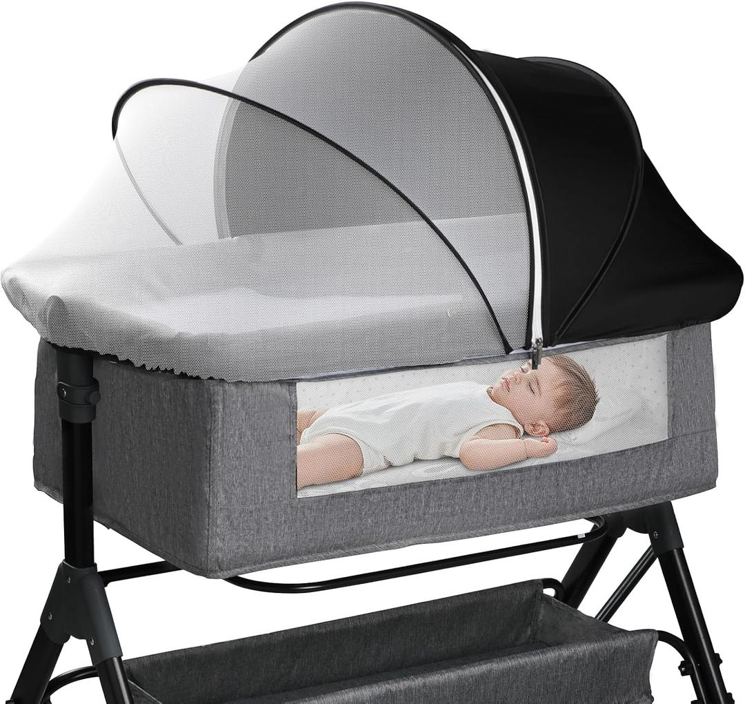 Bassinet Cover for Cats - Blackout Breathable Mosquito Net for Baby Bedside Sleepers & Travel Cribs, 2-Way Zipper Bug Canopy Tent to Block Light & Keep Cats Out (Black-Small)