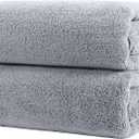 POLYTE Quick Dry Lint Free Microfiber Bath Sheet, 35 x 70 in, Pack of 2 (Gray)