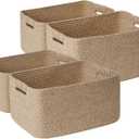 4 Pack Large Storage Basket for Organizing, 17.5"x13"x7" Woven Basket for Shelves, Closet Cube Storage Bins with Wrapped Handle, Cotton Rope Baskets for Kitchen, Clothes, Toys(Natural))