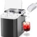 Sweetcrispy Countertop Ice Maker with Scoop, Basket and Handle, 9 Ice Cubes Machine Ready in 6 Mins, 26.5lbs in 24Hrs, 2 Sizes for Home Kitchen Office Bar Party(Black)