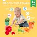 hahaland Baby Sensory Toys - 16 PCS My First Fruit Vegetable Color Sorting Play Food Crinkle, Rattle, Baby Toys 6-12 Months Montessori Toys for 1 Year Old Boy Girl Gifts 6 9 Month Old Toy One Year Old