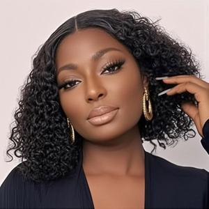 T Part Bob Wig Deep Wave Bob Wigs Shoulder Length Deep Middle Brazilian Ocean Wave Natural Color Human Hair Wigs 8 inches Pre plucked Hairline For Black Women