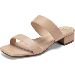 Women's Heeled Sandals Two Strap Square Open Toe Sandals 1.4-Inch Comfortable Heels Slip-On Dress Shoes Wide Feet Friendly, 10W