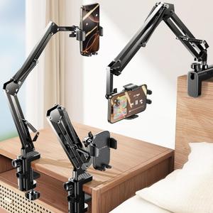 LISEN Phone Holder for Bed Desk [3rd Upgrade] Cell Phone Stand for Desk,Recording iPhone Mount for Gooseneck iPhone Holder for Filming Camera Laying Down,Bed Accessories Flexible Arm Clamp Clip Stand (Black)
